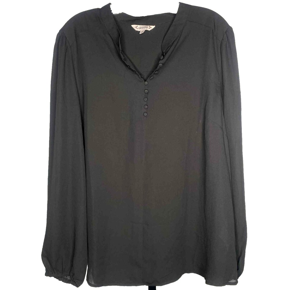 Nanette Lepore Black Semi-Sheer Blouse Gauzy Multi-Button size XL minimalist